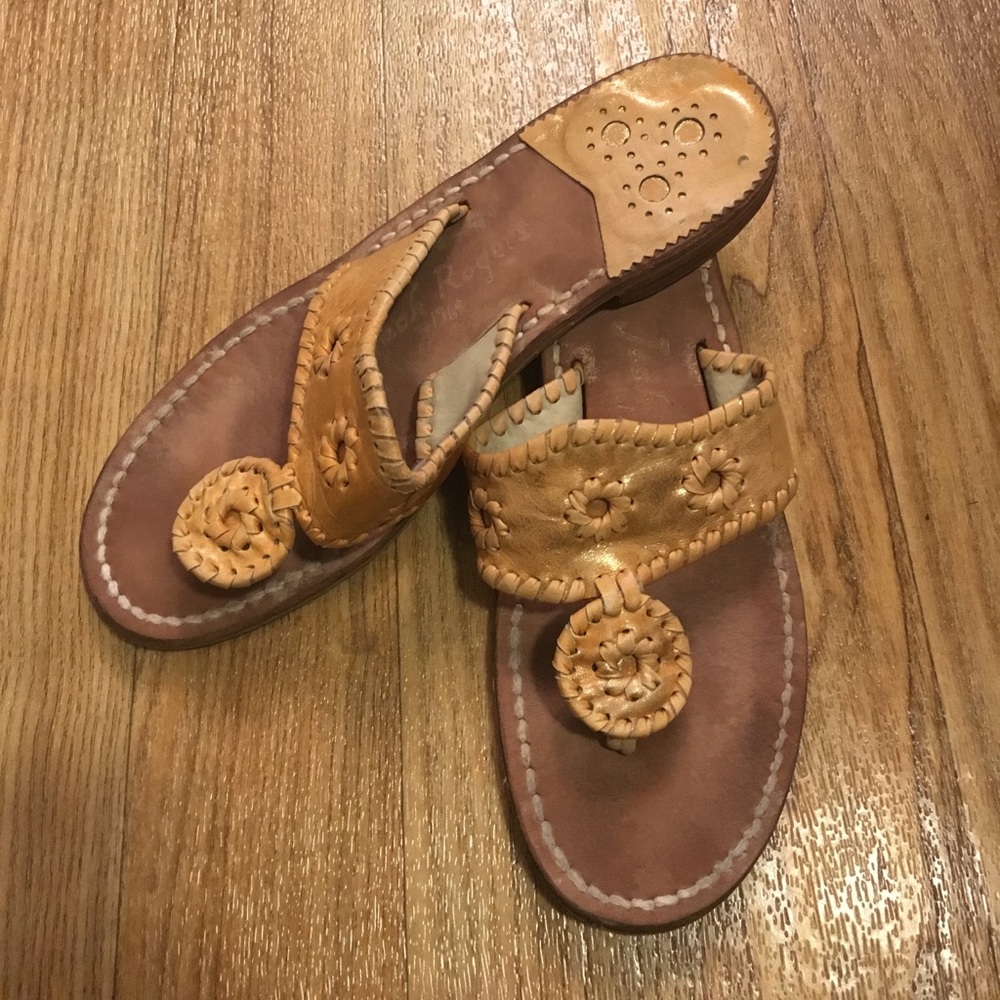 Jack Rogers Tan and Gold Leather Sandals